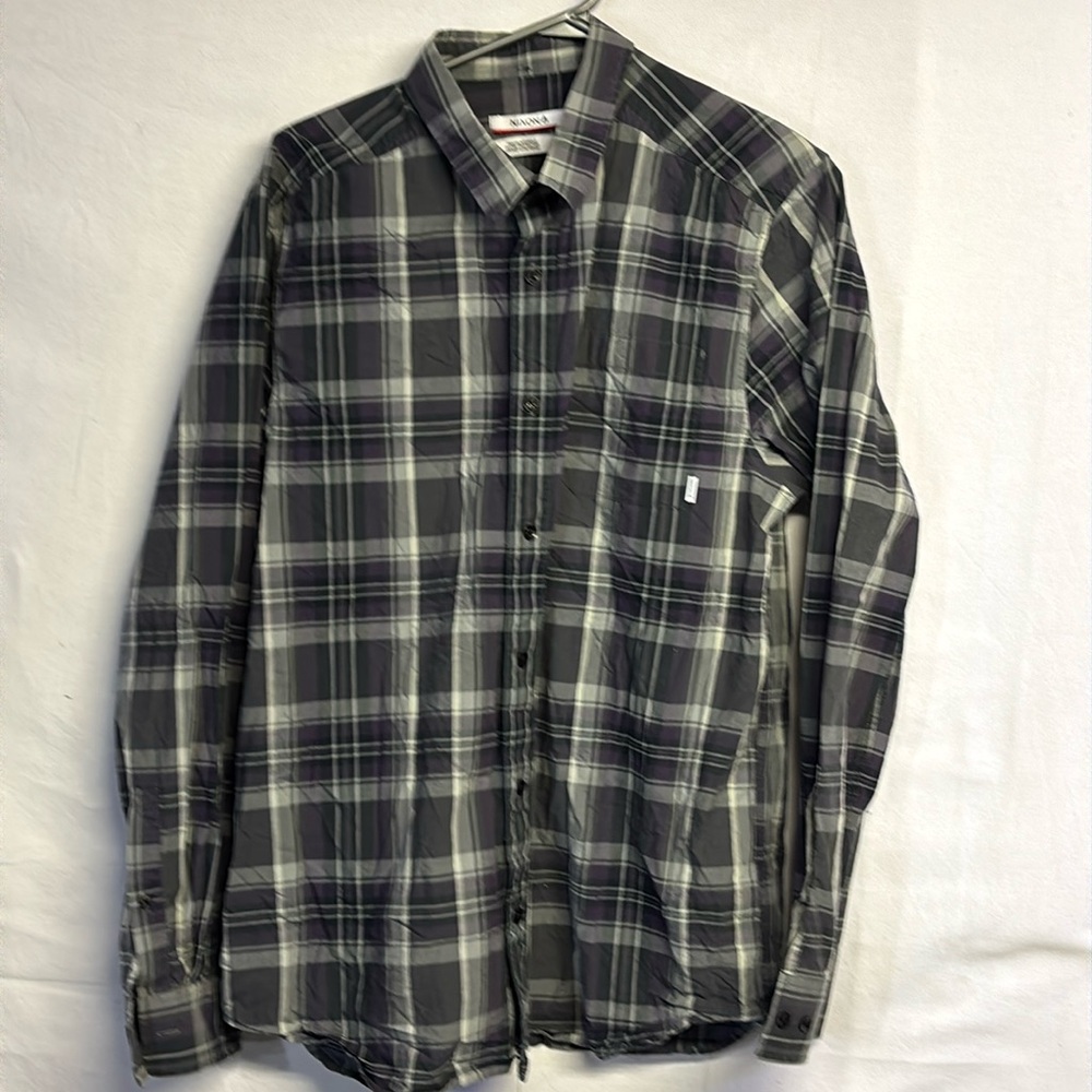 Nixon Men’s Long Sleeve Button-Up Gray/Purple Plaid Size Large